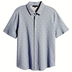 Vince Micro Dot Short Sleeve Cotton Knit Button-Up Shirt Sz XL  in Pacific Blue